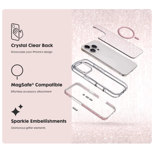 Чехол LAUT AERO SPARKLE для iPhone 16 Pro Crystal Pink with MagSafe (L_IP24B_AS_P)