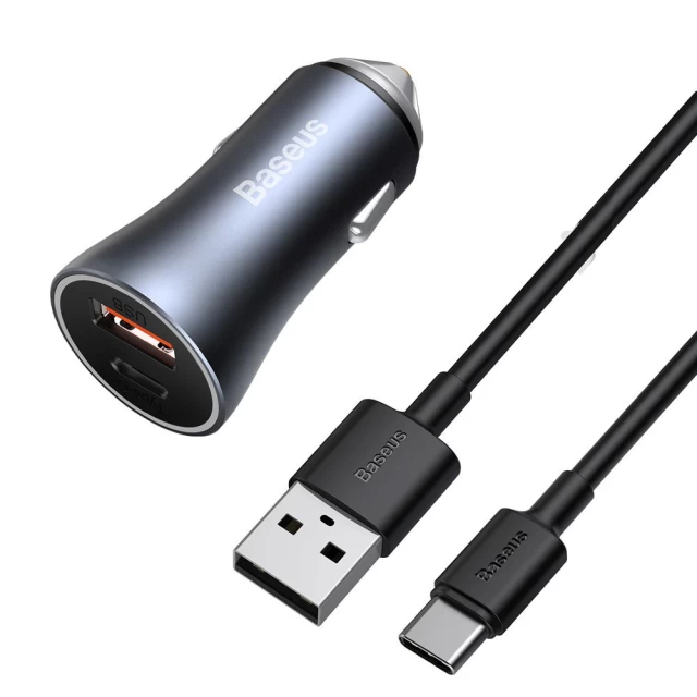 Автомобильное зарядное устройство Baseus Golden Contactor Pro 40W USB Type-C with Cable Type-C 1m Dark Gray (TZCCJD-0G)