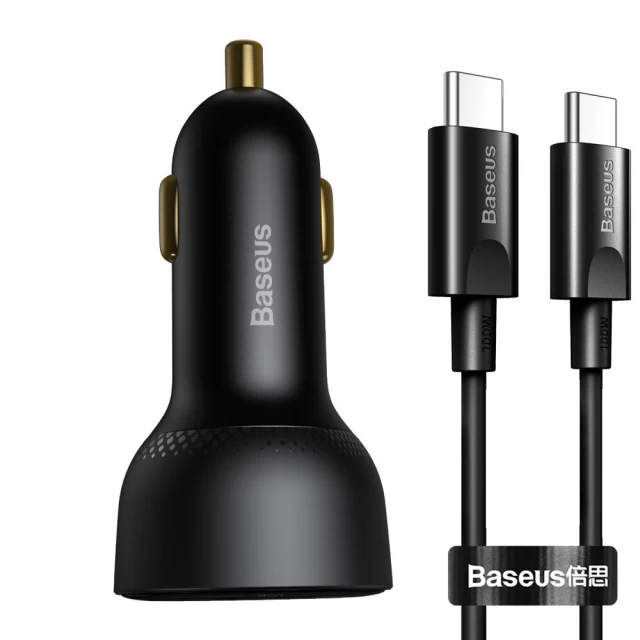 Автомобильное зарядное устройство Baseus Superme Digital Display PPS/QC USB-A/USB-C with USB-C to USB-C Cable 1m Black (TZCCZX-01)