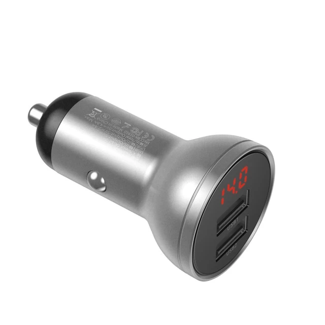 Автомобильное зарядное устройство Baseus Digital Display Dual USB Car Charger 24W Silver (CCBX-0S)