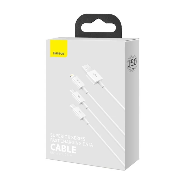 Кабель Baseus Superior Series Fast Charging USB-A to USB-C/Lightning/Micro-USB 1.5m White (CAMLTYS-02)