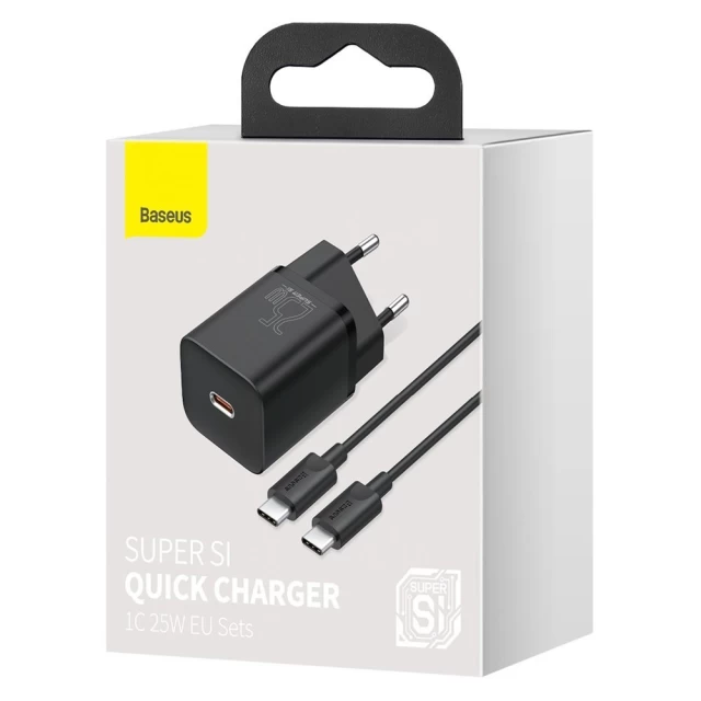 Сетевое зарядное устройство Baseus Super Silicone PD 25W USB-C with USB-C to USB-C Cable 1m Black (TZCCSUP-L01)