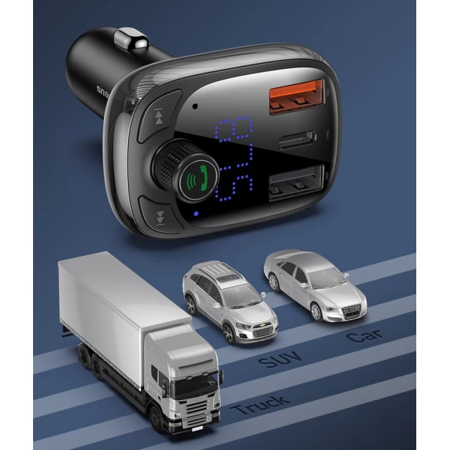 Автомобильное зарядное устройство Baseus S-13 Bluetooth FM Launcher Dual-USB-A/USB-C Black (CCTM-B01)