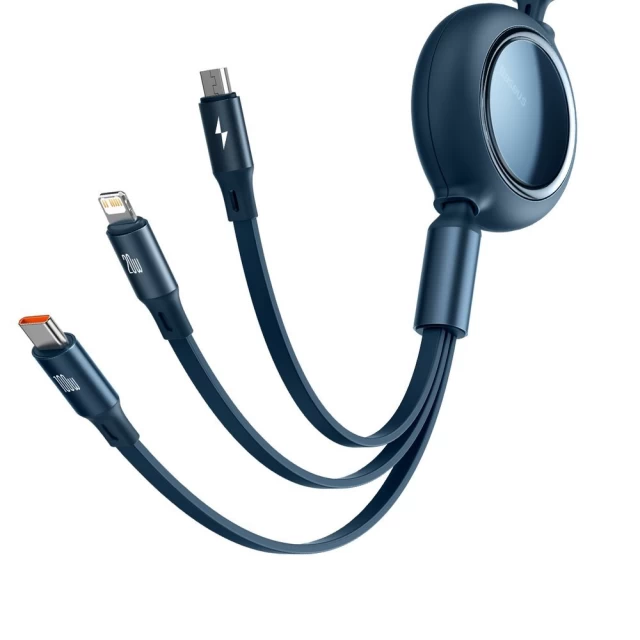 Кабель Baseus Bright Mirror Retractable 3-in-1 100W USB-C to USB-C/Lightning/Micro-USB 1.2m Blue (CAMLC-AMJ03)