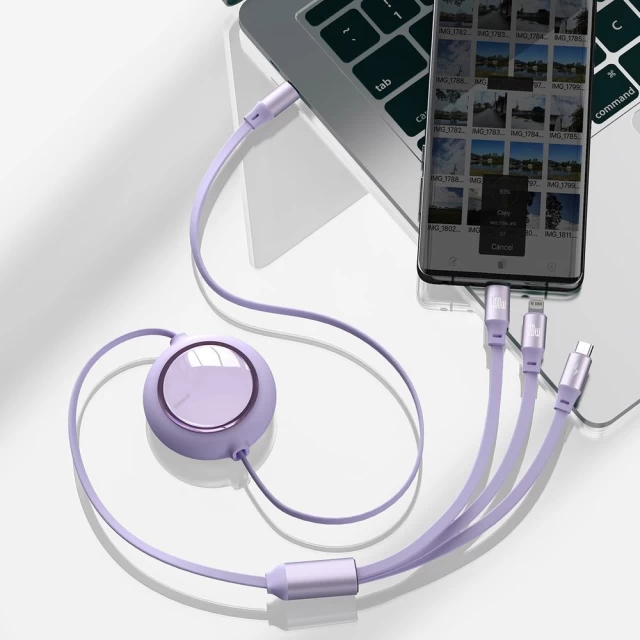 Кабель Baseus Bright Mirror Retractable 3-in-1 100W USB-C to USB-C/Lightning/Micro-USB 1.2m Purple (CAMLC-AMJ05)