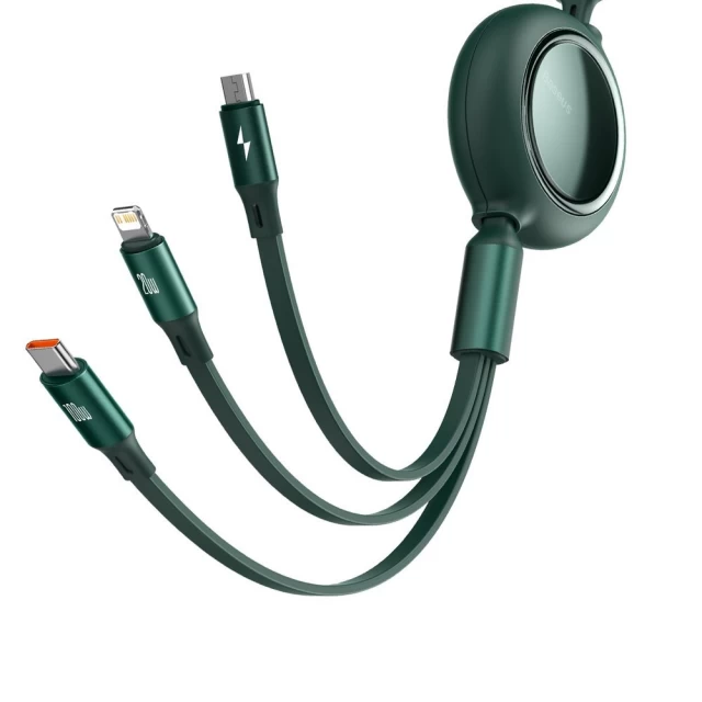 Кабель Baseus Bright Mirror Retractable 3-in-1 100W USB-C to USB-C/Lightning/Micro-USB 1.2m Green (CAMLC-AMJ06)